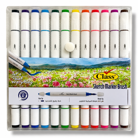 Class Sketch Marker Brush Two Tips 12 Colors || كلاس سكتش ماركر برش براسين 12 لون