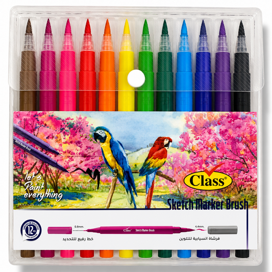 Class Sketch Marker Brush Two Tips 12 Colors || كلاس سكتش ماركر برش براسين 12 لون 