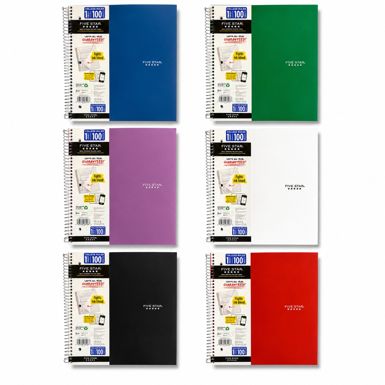 Mead Five Star 1 Subject College Ruled Notebook 100 Pages Assorted Colors || دفتر ميد 1 موضوع عدد 100 ورقة الوان متنوعة