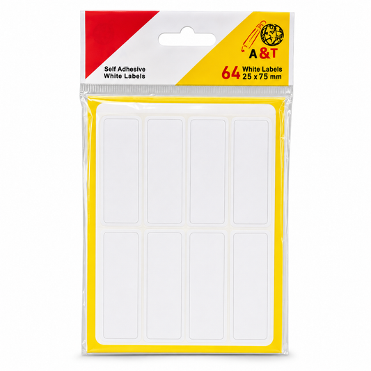 Twins White Labels 25 x 75 mm 64 Count || طوابع توينز ابيض مقاس 25*75 مم عدد 64 ستيكر