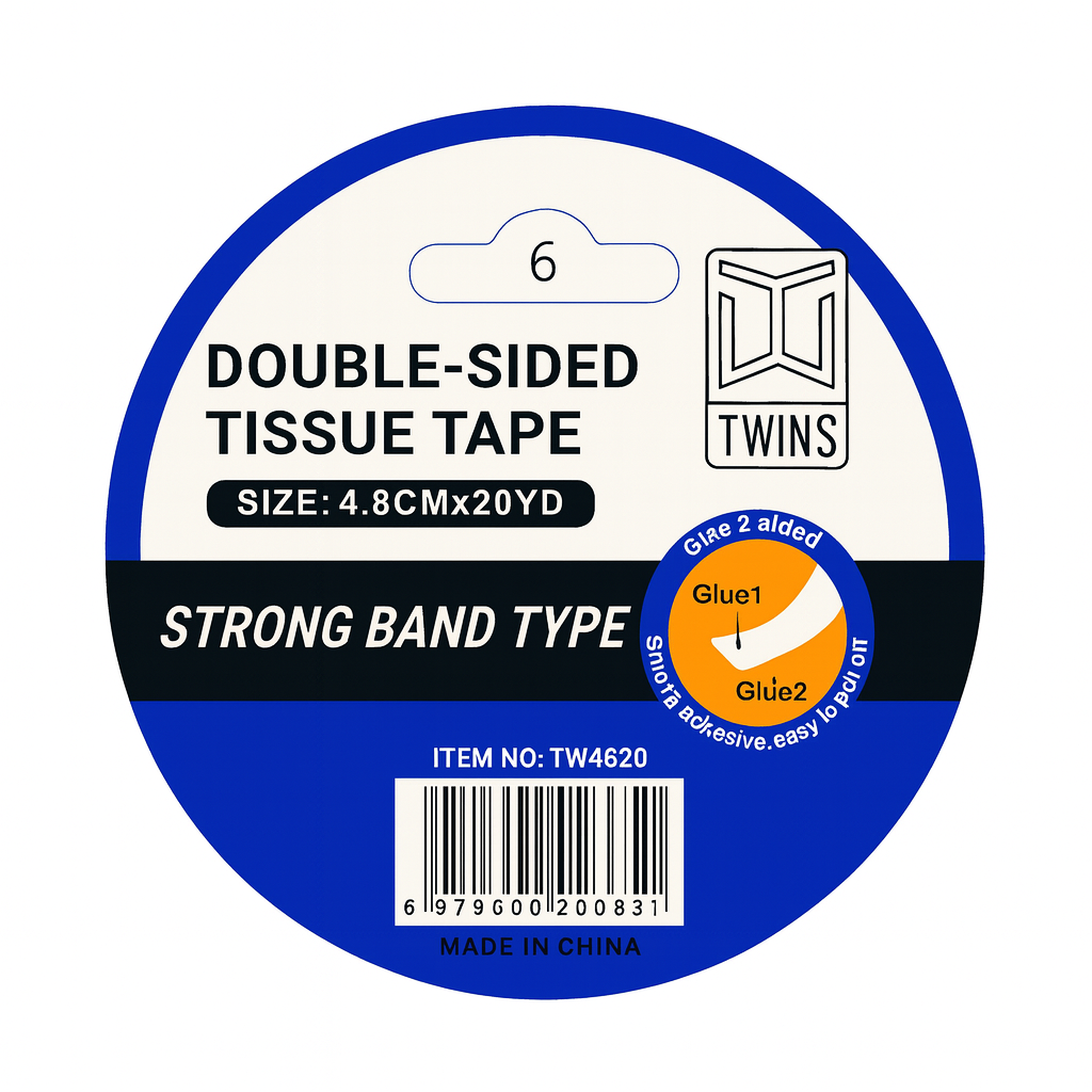 A&T Twins Double Sided Tissue Tape 4.8 cm Large || تيب دبل فيس لاصق وجهين اي اند تي توينز حجم كبير 4.8 سم