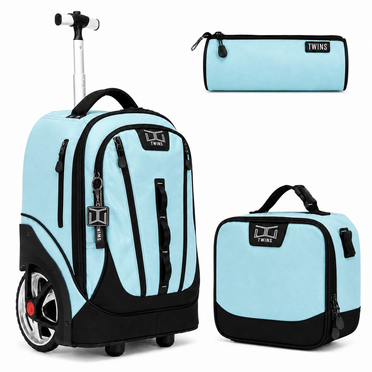 18“ Big wheel Trolley Backpack 3PCS Light Blue || شنطة ترولي 18انش عجل كبير 3 قطع ازرق فاتح توينز