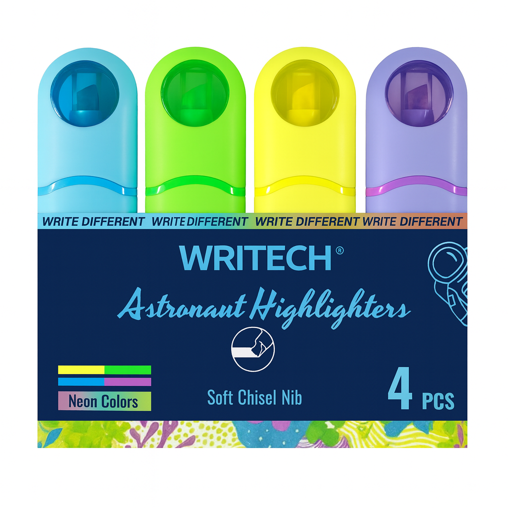 Writech Astronaut Highlighters 4 Neon Colors || الوان هايلايترز رايتيك موديل فضائي 4 لون نيون