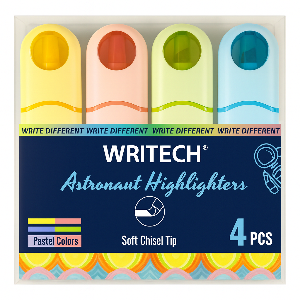 Writech Astronaut Highlighters 4 Pastel Colors || الوان هايلايترز رايتيك موديل فضائي 4 لون باستيل