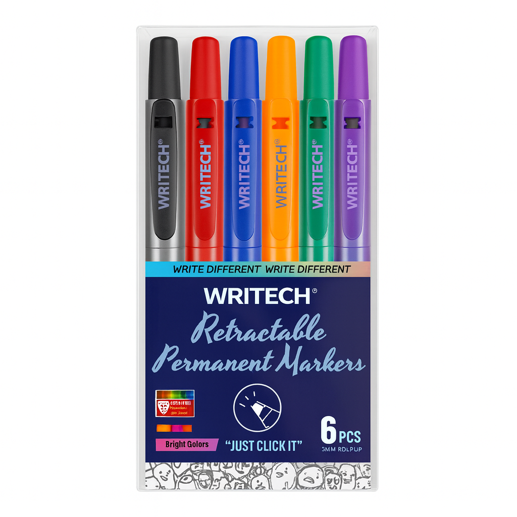 Writech Clickable Permanent Marker Bright Colors 6 Pcs || اقلام ماركر رايتيك ثابت الوان فاتحه 6 لون