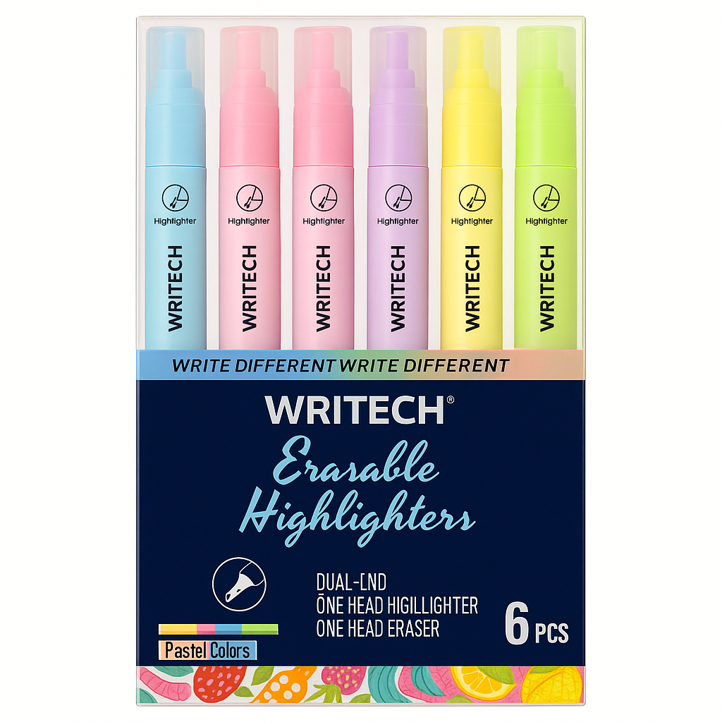 Writech Erasable Highlighters 6 Colors || اقلام هايلايتر فسفوري ماسحة 6 لون باستيل