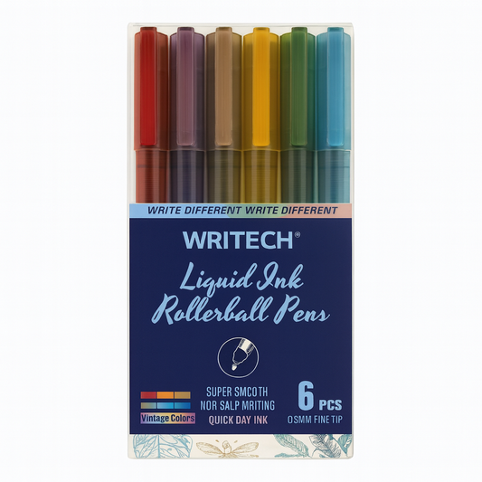Writech Liquid Ink Rollerball Pens 6 Pcs Vintage Colors || اقلام حبر سائل رايتيك 6 لون فنتج