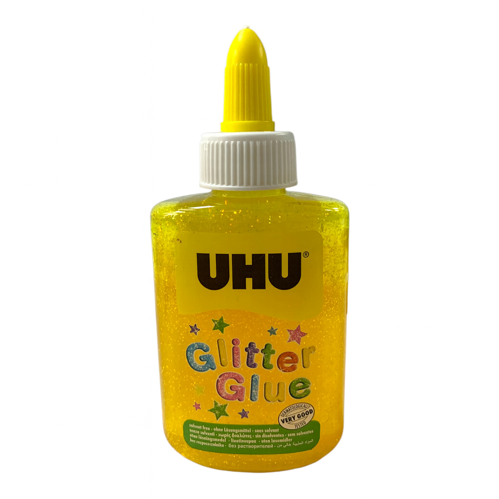 UHU Colored Liquid Glitter Glue 90g Yellow Color || صمغ يوهو سائل ملون زري 90 جرام لون اصفر