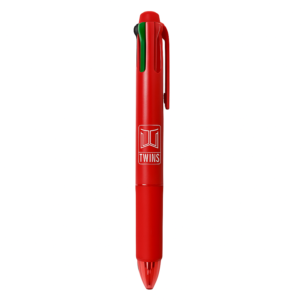 A&T Twins 4 Color Erasable Pen + Pencil Red Color || قلم حبر ماسح اربع الوان مع رصاص اي اند تي توينز لون احمر