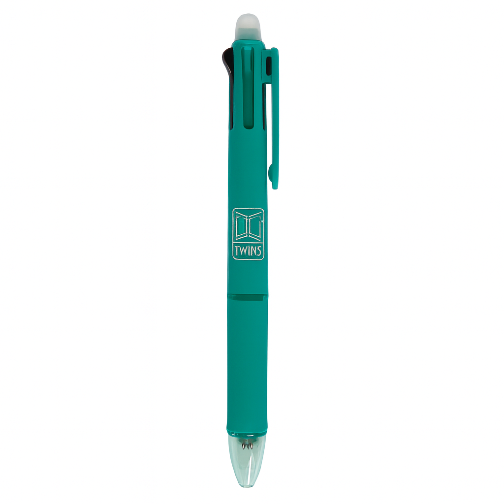 A&T Twins 4 Color Erasable Pen + Pencil Teal Color || قلم حبر ماسح اربع الوان مع رصاص اي اند تي توينز لون تركوازي