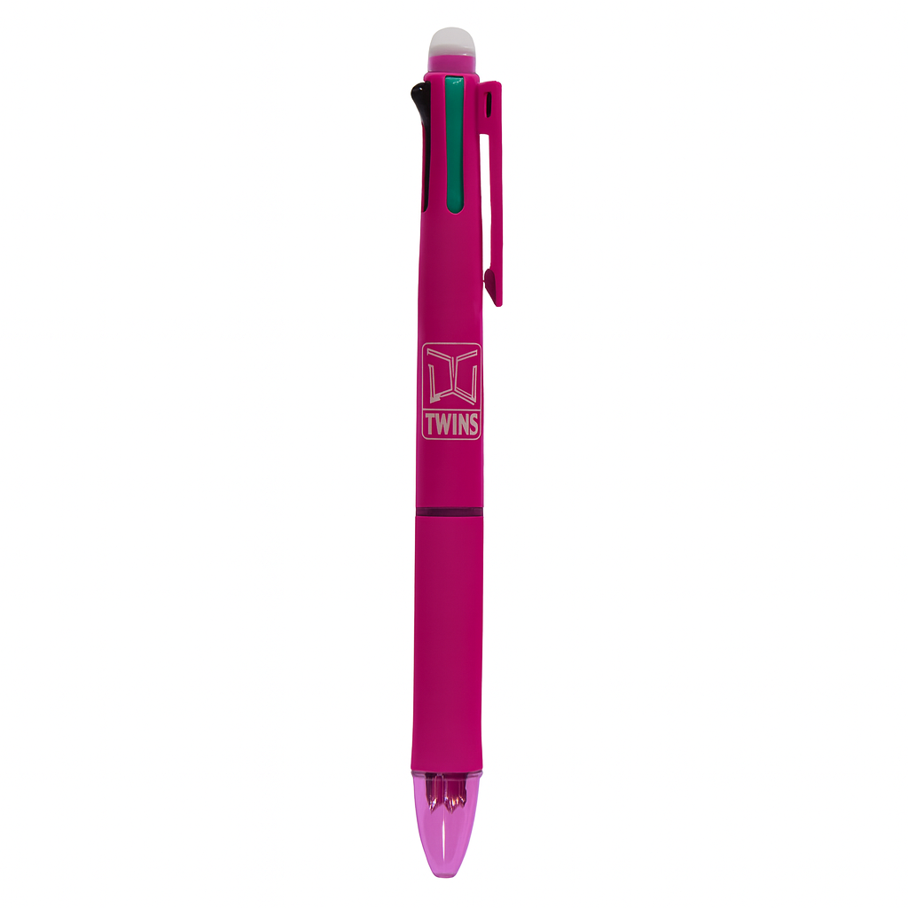 A&T Twins 4 Color Erasable Pen + Pencil Pink Color || قلم حبر ماسح اربع الوان مع رصاص اي اند تي توينز لون وردي