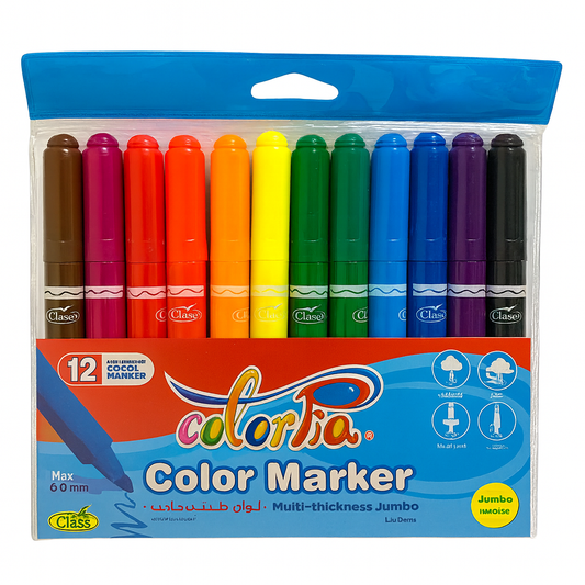 Colorpia Class Colored Jumbo Markers 12 Colors || الوان شينية جامبو كلاس كولوربيا 12 لون