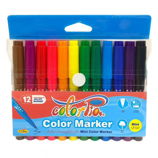 Colorpia Class Colored Jumbo Short Markers 12 Colors || الوان شينية جامبو قصير كلاس كولوربيا 12 لون