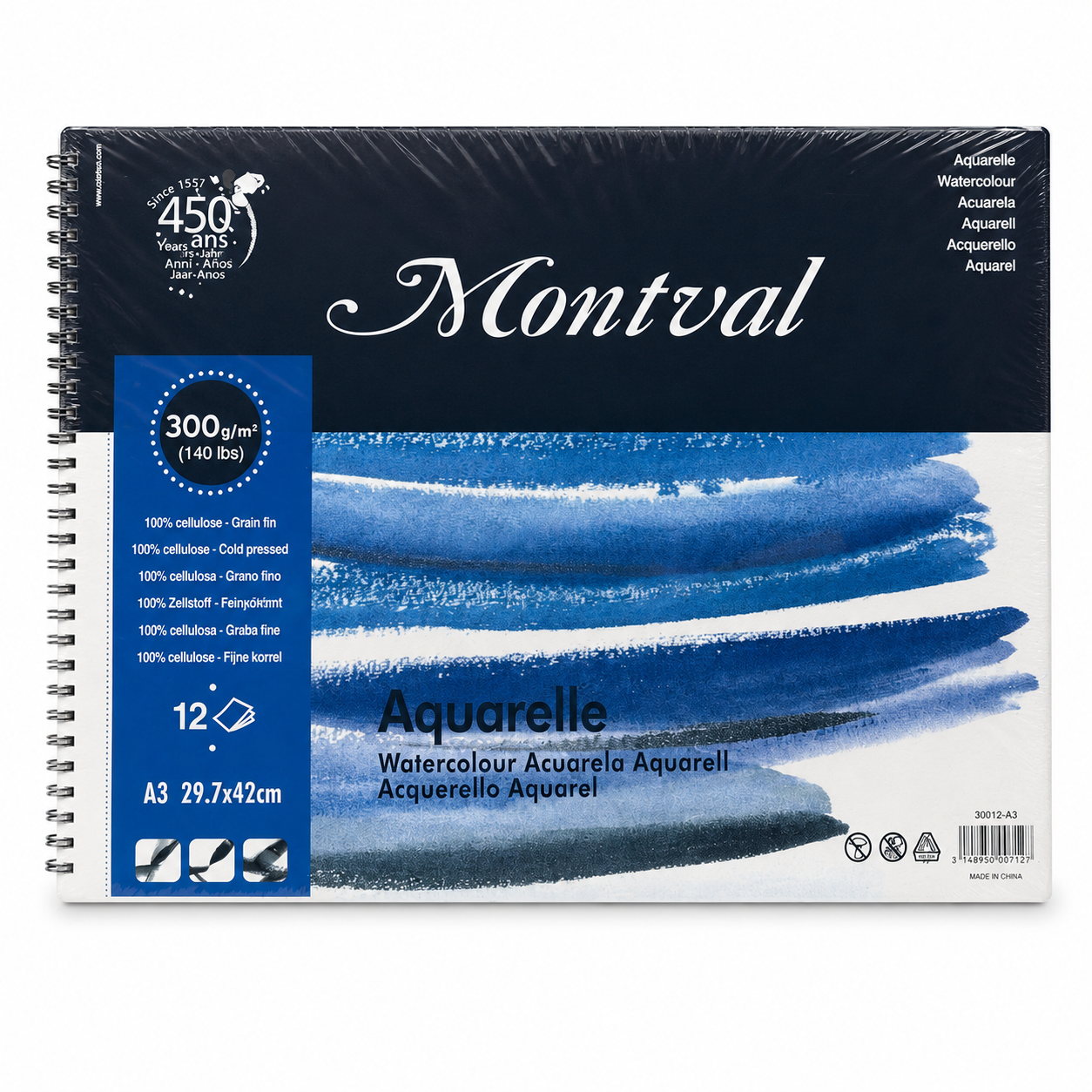 Montval Aquarelle Watercolor Pad 300 gsm A3 Size 12 Sheets || دفتر رسم اكواريل مونتفال المائي 300 جرام اي ثري 12 ورقة