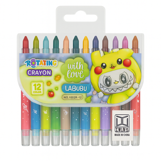 Labubu Rotating Crayons 12 Colors || اقلام شمعية تويست 12 لون لابوبو