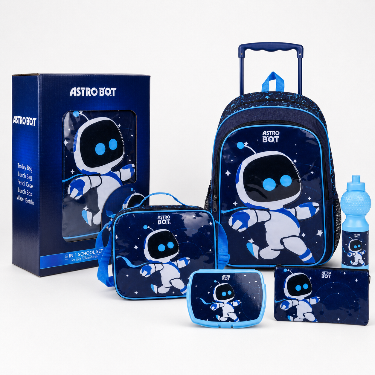 SONY ASTROBOT ASTROBOT GALAXY 5 IN 1 TROLLEY SET  18" || طقم شنطة تروللي سوني أستروبوت أستروبوت جالاكسي ٥ في ١، ١٨ إنش
