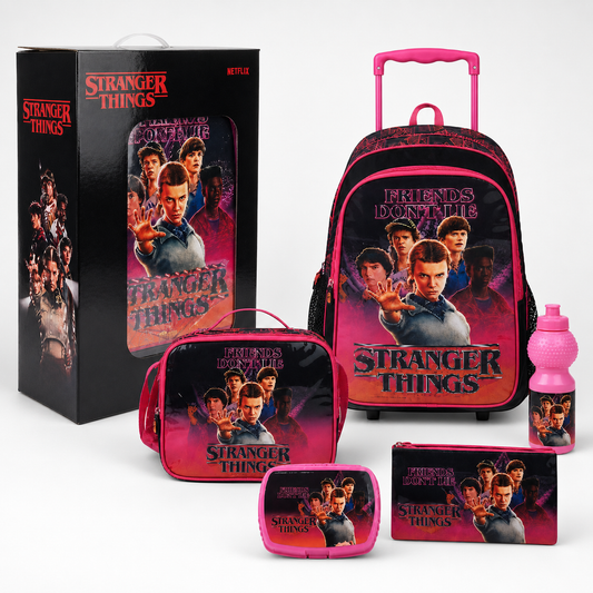 NETFLIX STRANGER THINGS FRIENDSHIP 5 IN 1 SET  18" || طقم شنطة تروللي مجموعة نتفليكس سترينجر ثينغز فريندشيب 5 في 1  ، 18 إنش