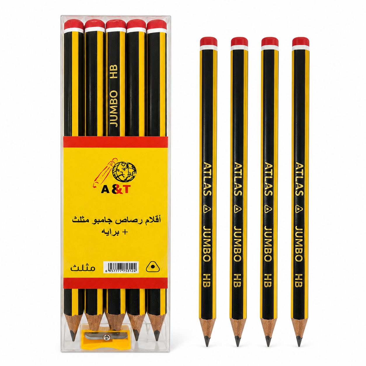 A&T Color Me Jumbo Triangle Pencil Pack 12 Pcs || اقلام رصاص جامبو مثلث اطلس اي اند تي كولور مي