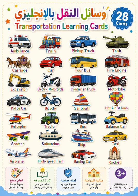 A&T Teachers Whiteboard Strategies Transportations 28 Pcs || استراتيجيات تعليمية للمعلمين وسائل النقل 28 حبة