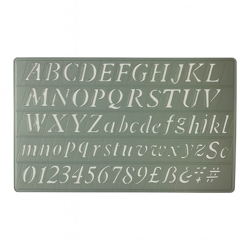 Cox Lettering Stencil Ruler Alphabets Numbers Italic  || مسطرة ستنسل احرف و ارقام انجليزي مائلة