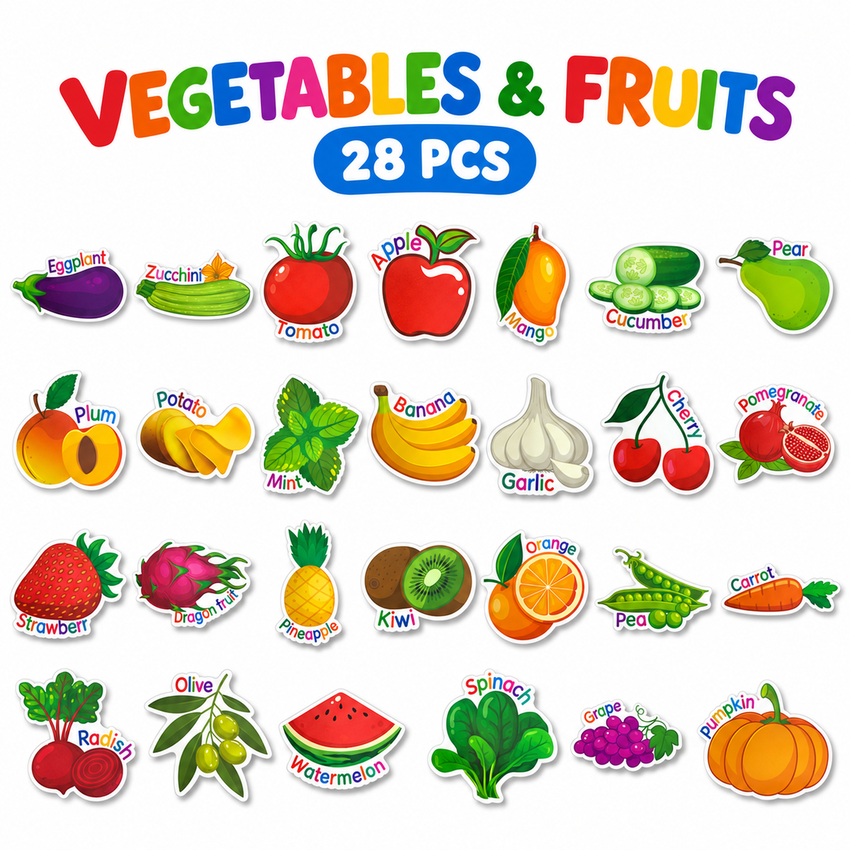 A&T Teachers Whiteboard Strategies Vegetables and Fruits 28 Pcs || استراتيجيات تعليمية للمعلمين الخضار و الفواكه 28 حبة