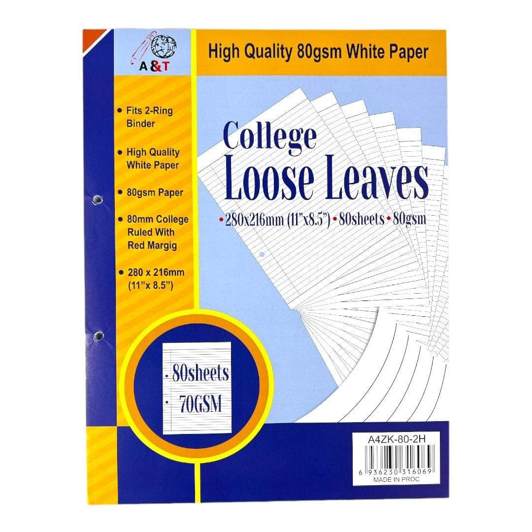 Loose Leaves 80 Lined Sheets A4 Size 2 Holes || ورق مسطر ٨٠ ورقة عدد ٢ خرم حجم A4