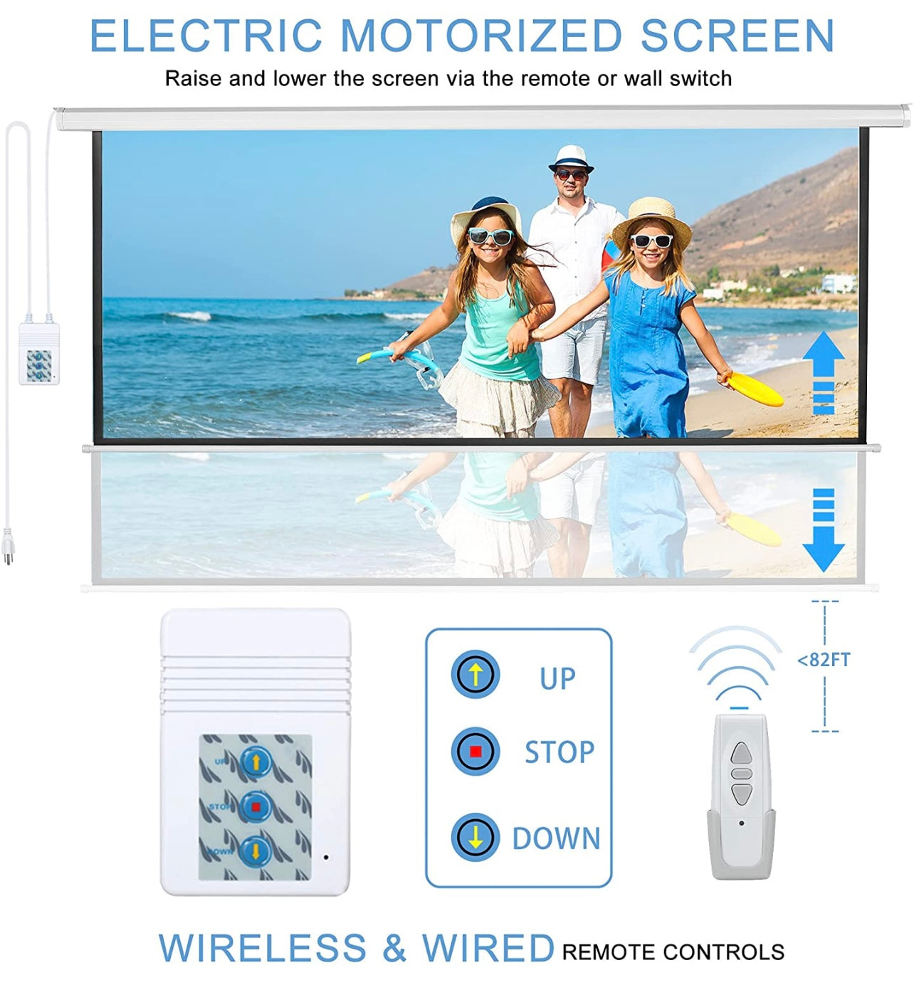 SMQ Electric Projector Screen with RF (100 inch) || اس ام كيو شاشة عرض كهربائية مع ريموت (100 بوصية)