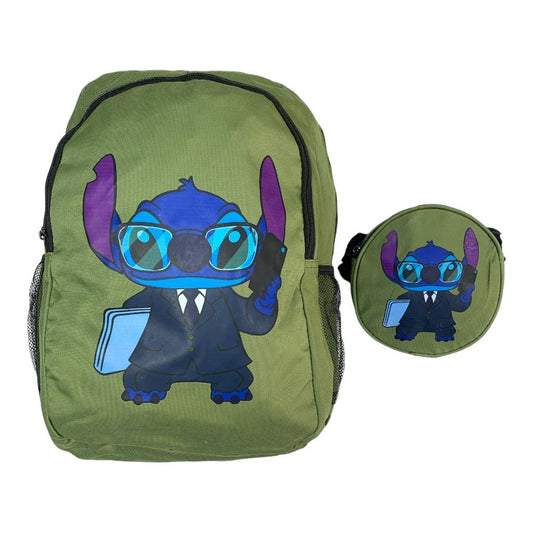 Olive Stitch Backpack and Lunch Bag || جنطة ستيتش مع شنطة اكل لون زيتي