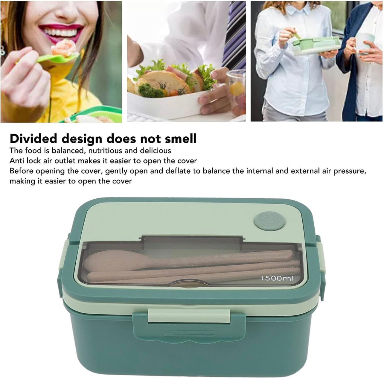 Lunch box Matcha Green || لانش بوكس مقسم حجم ١.٥ لتر لون اخضر ماتشا