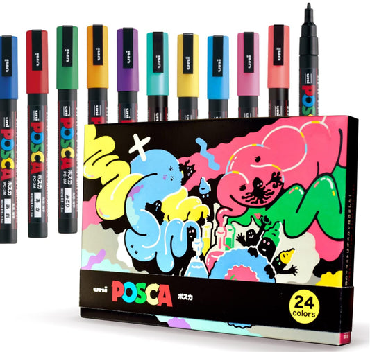Posca PC-3M Limited Packaging 24 Color Set || مجموعة الوان بوسكا اليابانية ٢٤ لون راس ضعيف