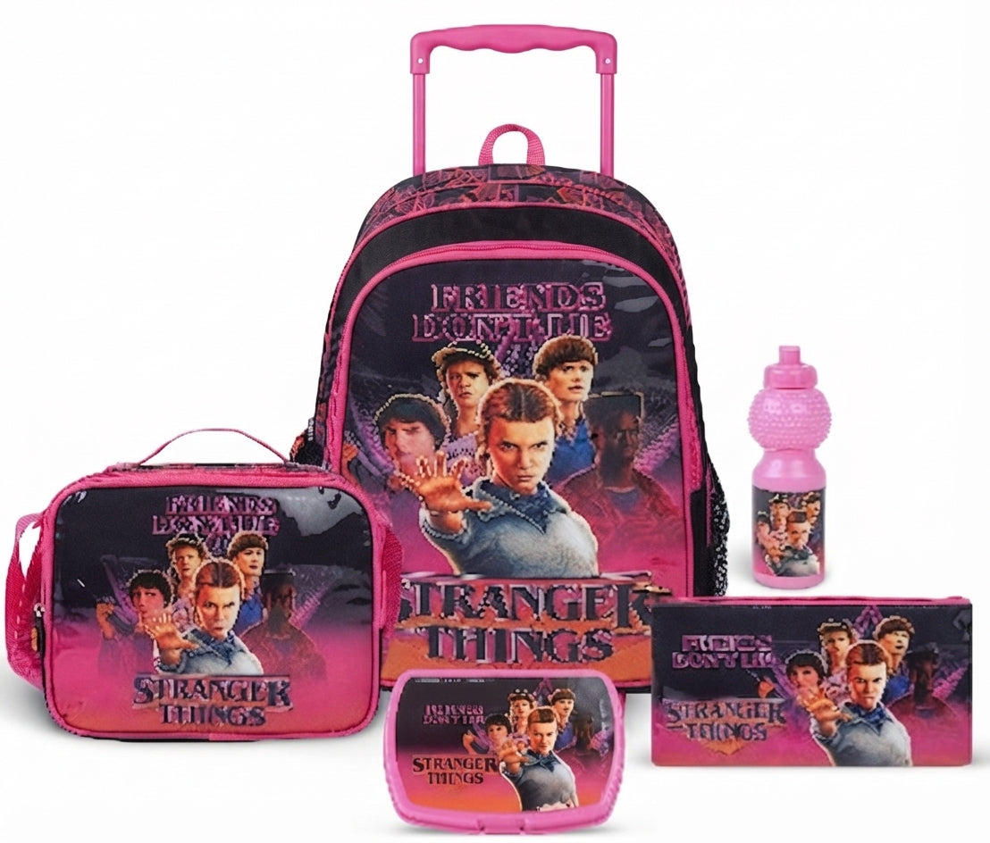 NETFLIX STRANGER THINGS FRIENDSHIP 5 IN 1 SET  18" || طقم شنطة تروللي مجموعة نتفليكس سترينجر ثينغز فريندشيب 5 في 1  ، 18 إنش