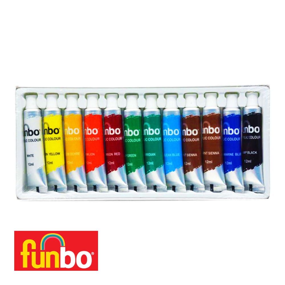Funbo Gouache 12 Color Set 12 ml || مجموعة الوان قواش فنبو ١٢ لون حجم ١٢ مل