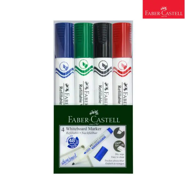 White Board Marker W50 Set Of 4 Chisel Faber Castell || اقلام سبورة وايت بورد ٤ لون فيبر كاستل 