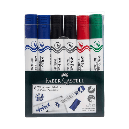 White Board Marker W50 Set Of 6 Chisel Faber Castell || اقلام سبورة وايت بورد ٦ لون فيبر كاستل