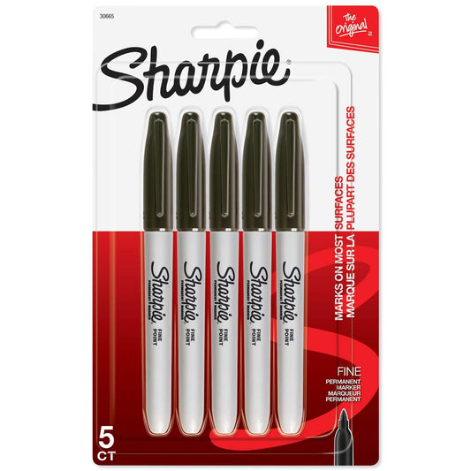 Sharpie Permanent Markers, Fine Point Black 5 Pack || مجموعة اقلام شاربي لون اسود عدد ٥ حبة 