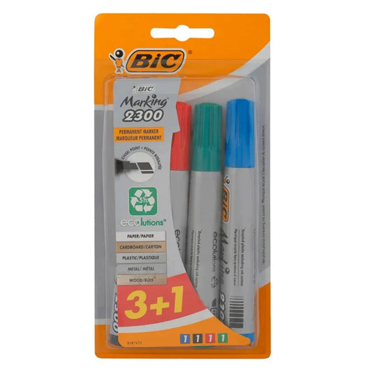 BIC Chisel Eco 2300 Permanent Marker Assorted 4 || مجموعة اقلام ثابتة بيك ٤ لون 