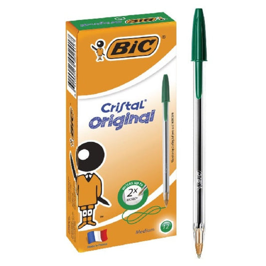 BIC® Cristal Original Medium Ballpens 1.0mm Green, Box 12 || اقلام حبر بيك لون اخضر عدد ١٢ قلم 