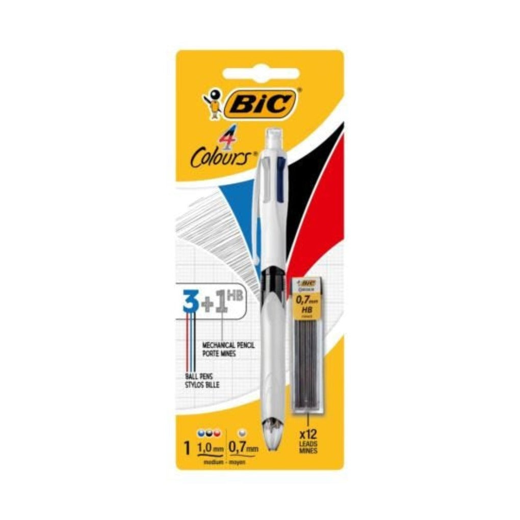 BiC 4-Colours Multifunction Pen and Mechanical Pencil Plus Leads || قلم بيك ٣ الوان مع رصاص و تعبئة ٠.٧ مل 