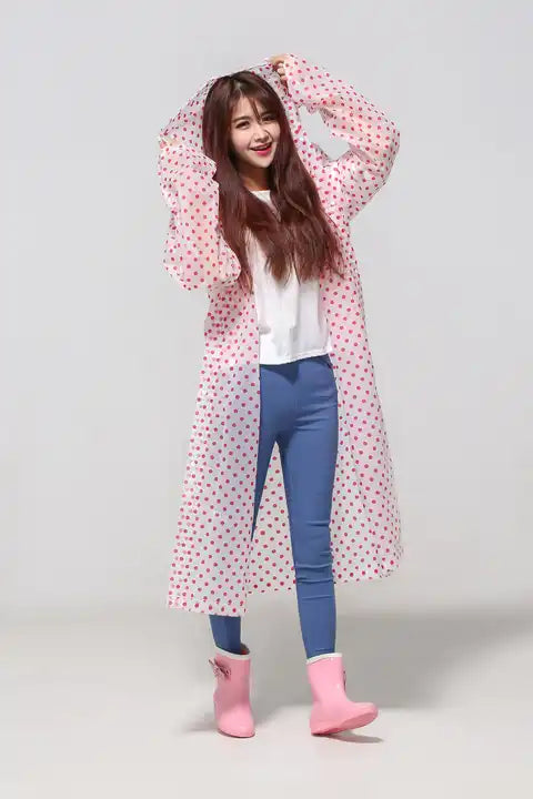 Red Polka Dots Adult Rain Coat || جاكيت مطر كبير منقط احمر