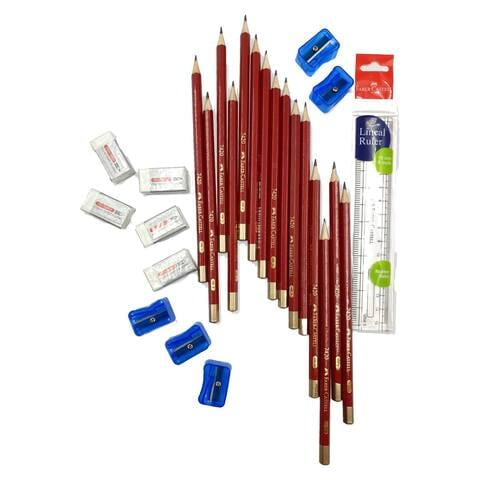 Faber Castell Write On Kit Pencil, Lineal Ruler, Eraser And Sharpener 26 PCS || عرض قرطاسية فيبر كاستل ٢٦ قطعة