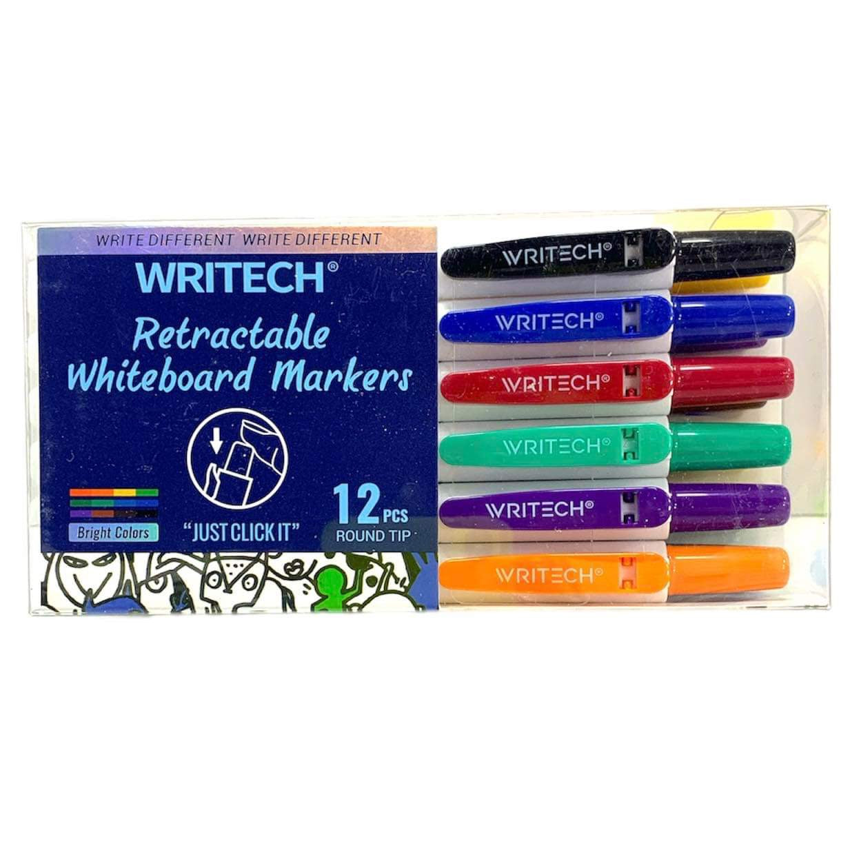 Writech Retractable Whiteboard Markers 12 pcs || اقلام صبورة وايت بورد 12 لون رايتيك