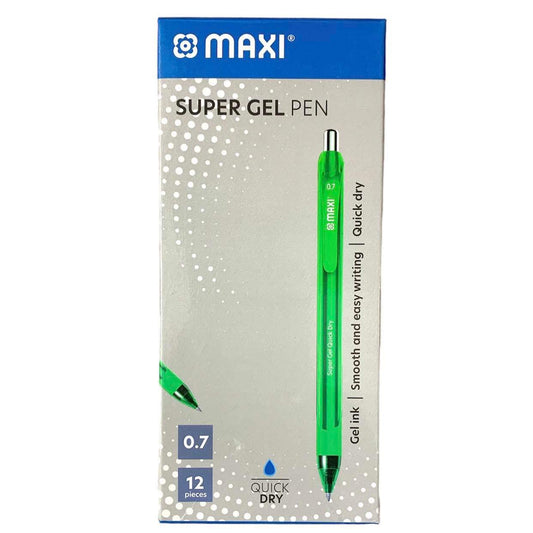 Maxi Super Gel Pens 0.7m Green 12 pk || علبة اقلام حبر ماكسي ٠.٧ عدد ١٢ قلم لون اخضر