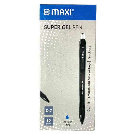 Maxi Super Gel Pen 0.7m Black 12 pk || علبة اقلام حبر ماكسي ٠.٧ عدد ١٢ قلم لون اسود