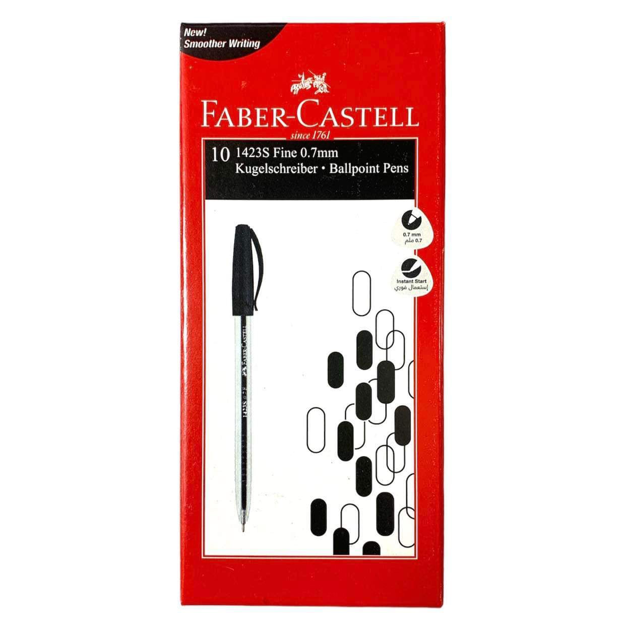 Faber Castell 1423 Medium 1.0 mm Ballpoint 10 Black Pens || اقلام حبر فيبر كاستل ١٠ لون اسود