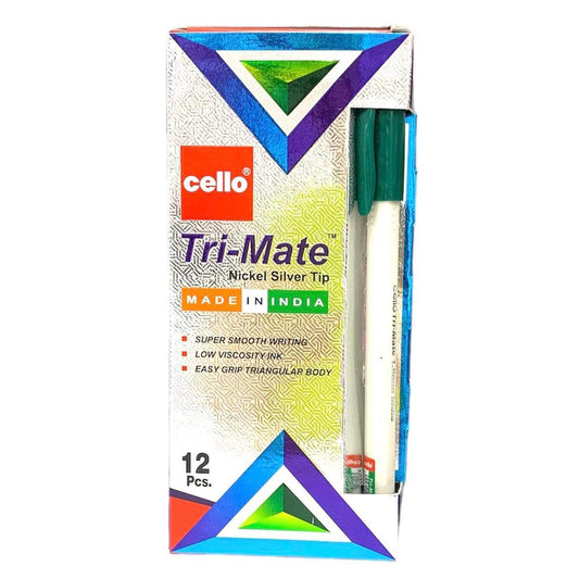 Cello Tri-Mate 12 Green Pens || اقلام حبر سيلو ١٢ قلم لون اخضر