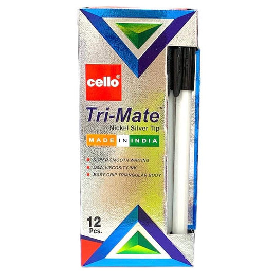 Cello Tri-Mate 12 Black Pens || اقلام حبر سيلو ١٢ قلم لون اسود