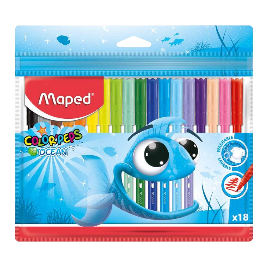 Maped Color Peps Ocean Felt Tip 18 Colored Pens || الوان شينية مابد كولور بيبس ١٨ لون 
