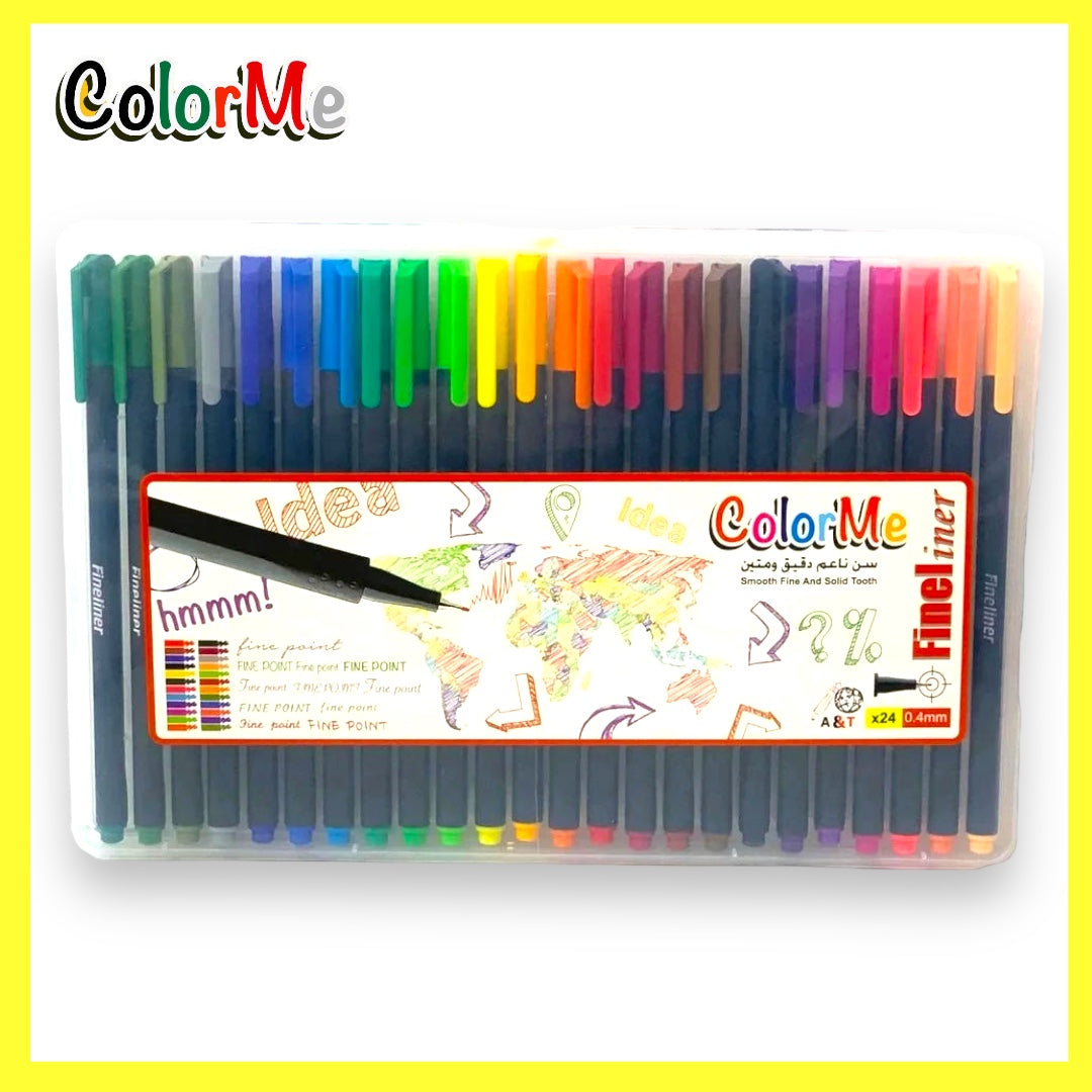 A&T Color Me Fineliner Colored Pens 24 Colors || الوان أطلس ضعيفة ملونة للخرائط كولور مي 24 لون⁩