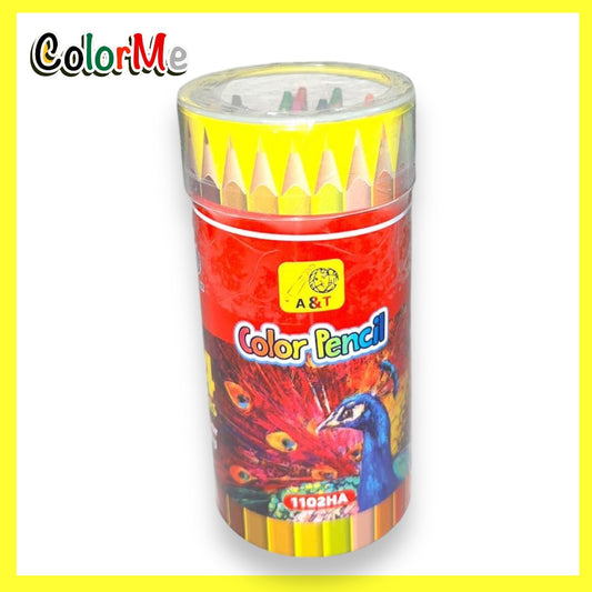 A&T Color Me Colored Short Pencils 24 Color Cylinder || الوان خشبية قصيرة ٢٤ لون كولور مي