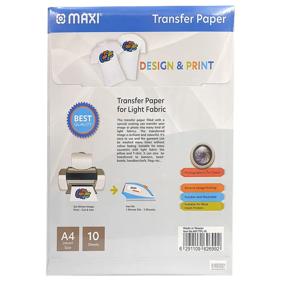 Transfer Paper for Light Fabric Maxi || ورق طباعة على تيشيرت الوان فاتحة